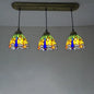 Dragonfly Pattern Cut Glass Pendant Lamp with 3 Bulbs - Mediterranean Style