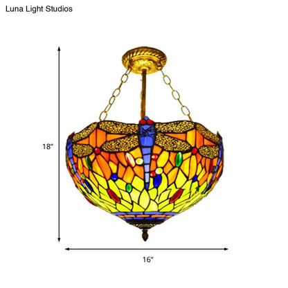 DecorBites™ DecorBites™ Dragonfly Stained Glass Tiffany Ceiling Light Rustic Orange/Yellow - Perfect for Cloth Shops