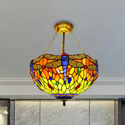 DecorBites™ DecorBites™ Dragonfly Stained Glass Tiffany Ceiling Light Rustic Orange/Yellow - Perfect for Cloth Shops