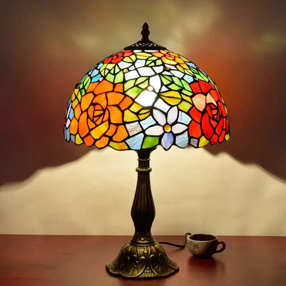 Vibrant decorbites dragonfly tiffany stained glass table lamp with floral design and ornate brass base for bedroom decor