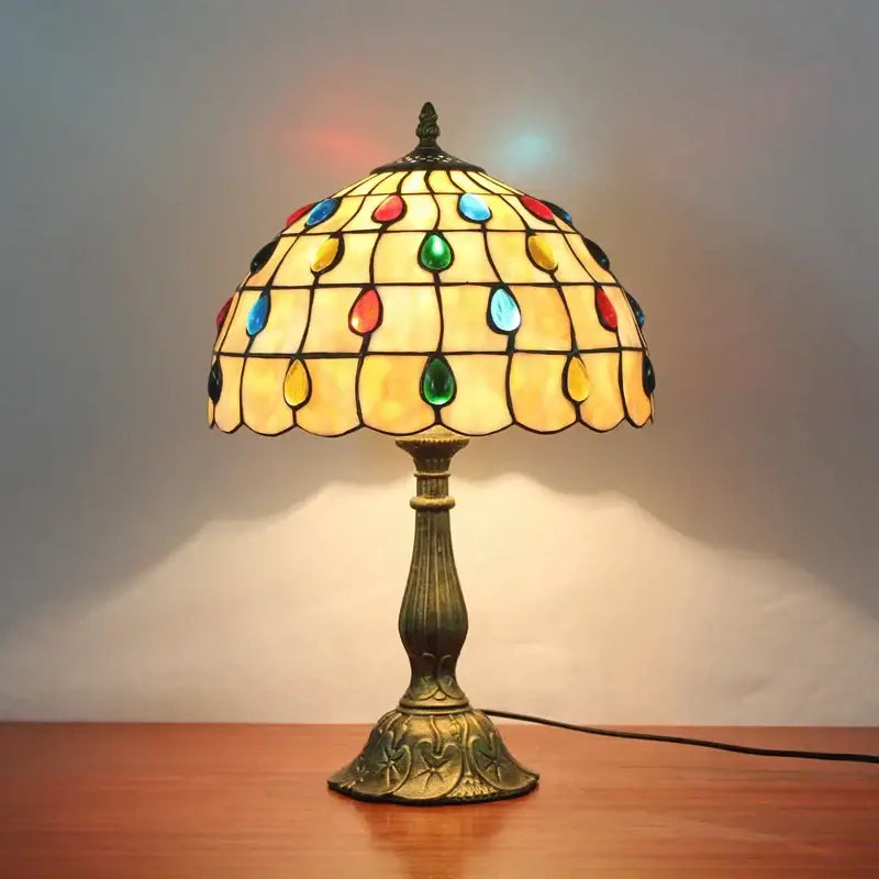 Vintage-style decorbites dragonfly tiffany stained glass table lamp with colorful teardrop shade and brass base for bedroom decor