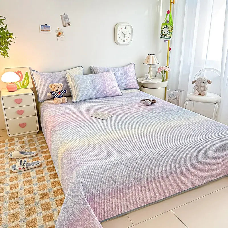 Pastel gradient quilted single bedspread with soft textured weave and gentle lavender to mint transition for decorbites dreamy gradient