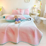 Pink and mint green quilted dreamy gradient single bedspread with wavy edge for bedroom decorbites decor