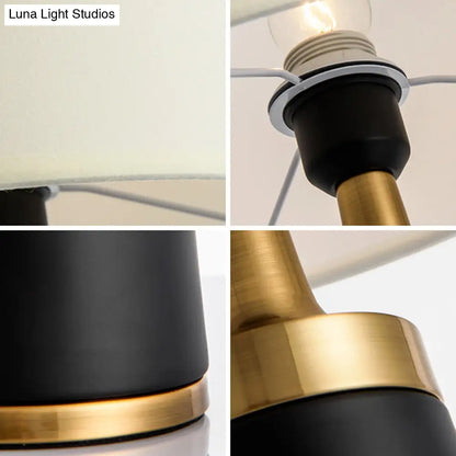 DecorBites™ Drum Bedside Lamp - Fabric Shade, Simplicity Design, 1-Light Table Light in White