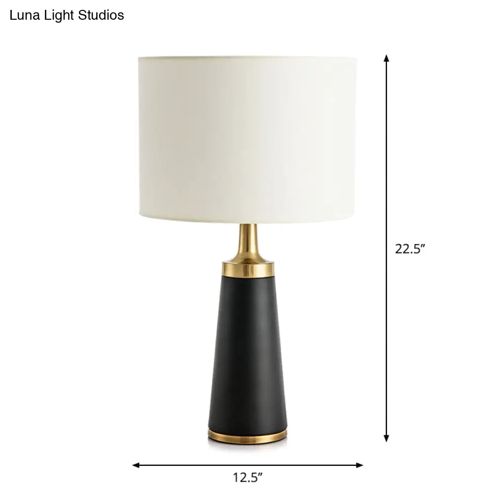 DecorBites™ Drum Bedside Lamp - Fabric Shade, Simplicity Design, 1-Light Table Light in White