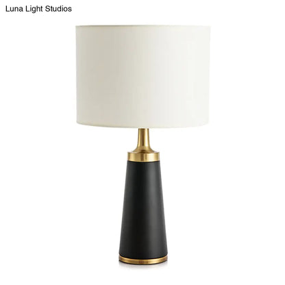 DecorBites™ Drum Bedside Lamp - Fabric Shade, Simplicity Design, 1-Light Table Light in White