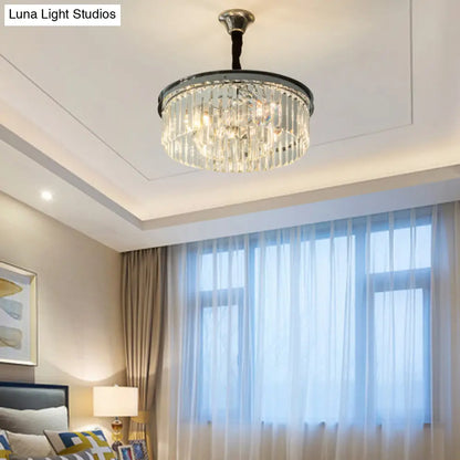 Lámpara colgante tipo araña con bloques de cristal en forma de tambor - Estilo elegante - 4/8 luces - Acabado cromado - 45,7 cm/58,4 cm de ancho