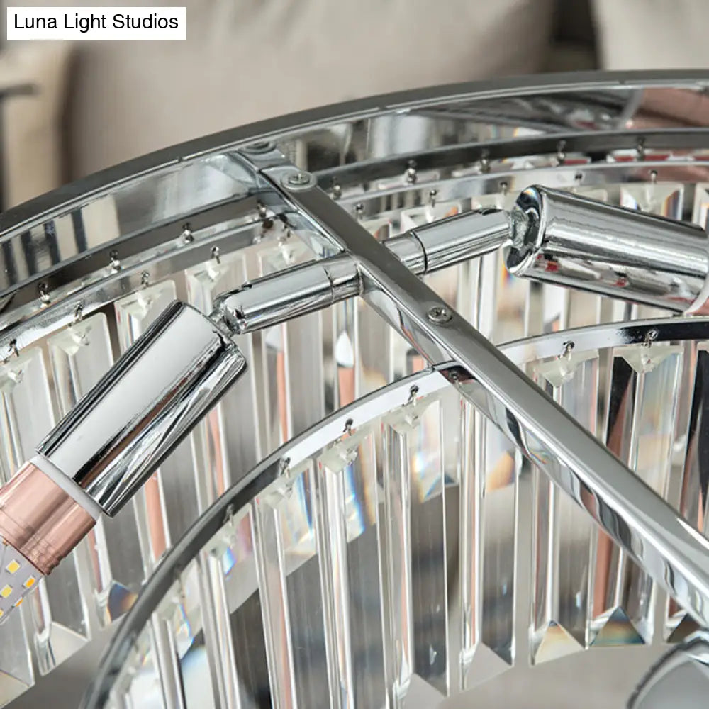 Lámpara colgante tipo araña con bloques de cristal en forma de tambor - Estilo elegante - 4/8 luces - Acabado cromado - 45,7 cm/58,4 cm de ancho