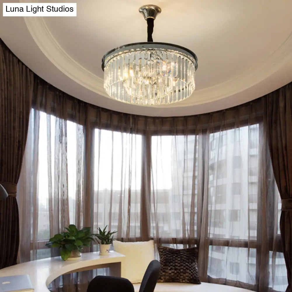 Lámpara colgante tipo araña con bloques de cristal en forma de tambor - Estilo elegante - 4/8 luces - Acabado cromado - 45,7 cm/58,4 cm de ancho