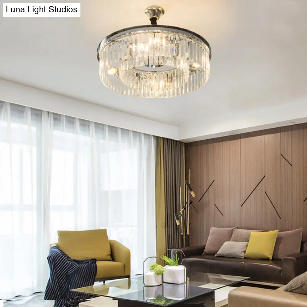 Lámpara colgante tipo araña con bloques de cristal en forma de tambor - Estilo elegante - 4/8 luces - Acabado cromado - 45,7 cm/58,4 cm de ancho