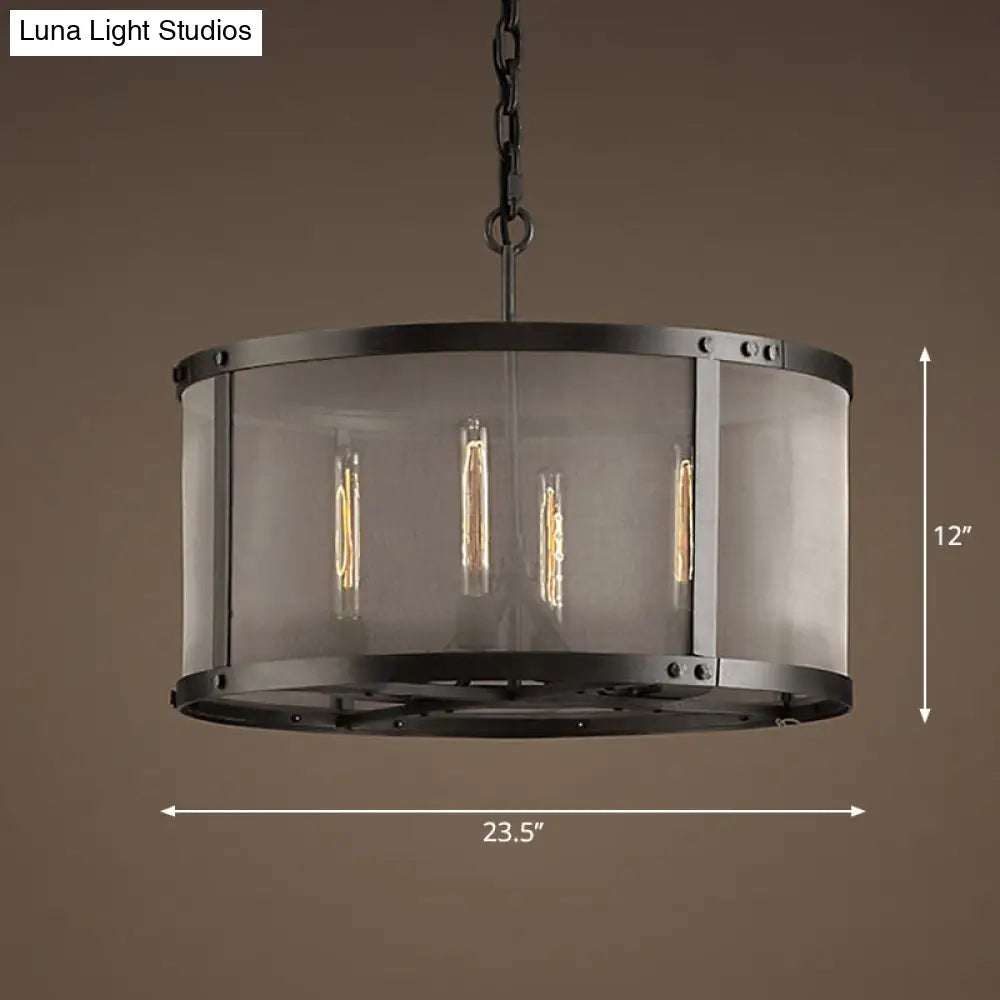 DecorBites™ Drum Dining Table Suspension Light - Metal Chandelier Pendant with Mesh Screen (4/8 Lights, Black)