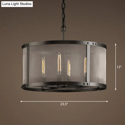 DecorBites™ Drum Dining Table Suspension Light - Metal Chandelier Pendant with Mesh Screen (4/8 Lights, Black)