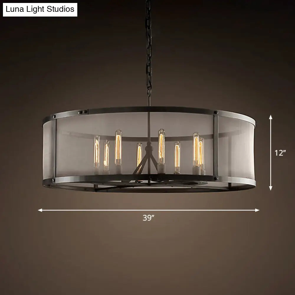 Lámpara colgante DecorBites™ Drum para mesa de comedor, estilo almacén, de metal, 4/8 luces, color negro, con pantalla de malla.