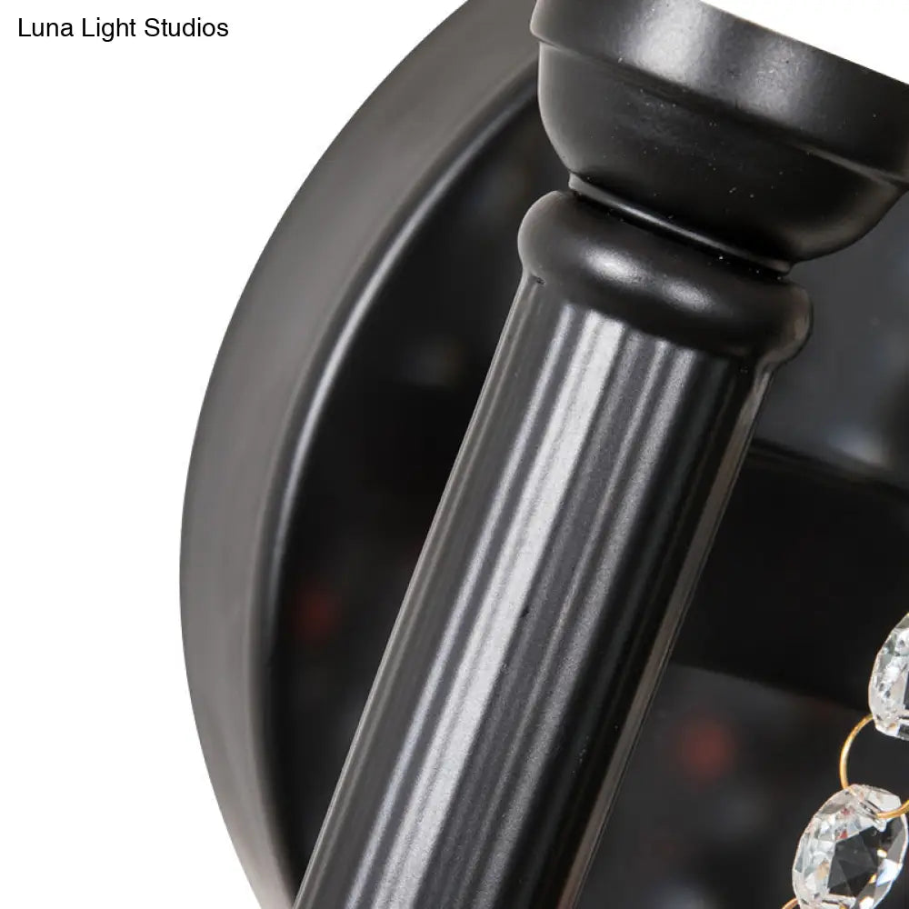 DecorBites™ Drum Wall Sconce: Lodge Style Fabric Lamp with Crystal Bead Detail, 2 Bulbs and U-Shaped Arm in Black
