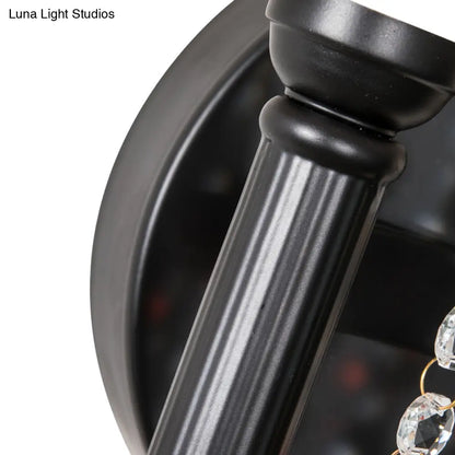 DecorBites™ Drum Wall Sconce: Lodge Style Fabric Lamp with Crystal Bead Detail, 2 Bulbs and U-Shaped Arm in Black