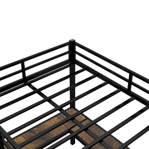 Cama Alta de Metal XL Completa con Escritorio y Estanterías, Cama Alta con Escalera y Barandales, Marco de Cama Alta para Dormitorio, Negro