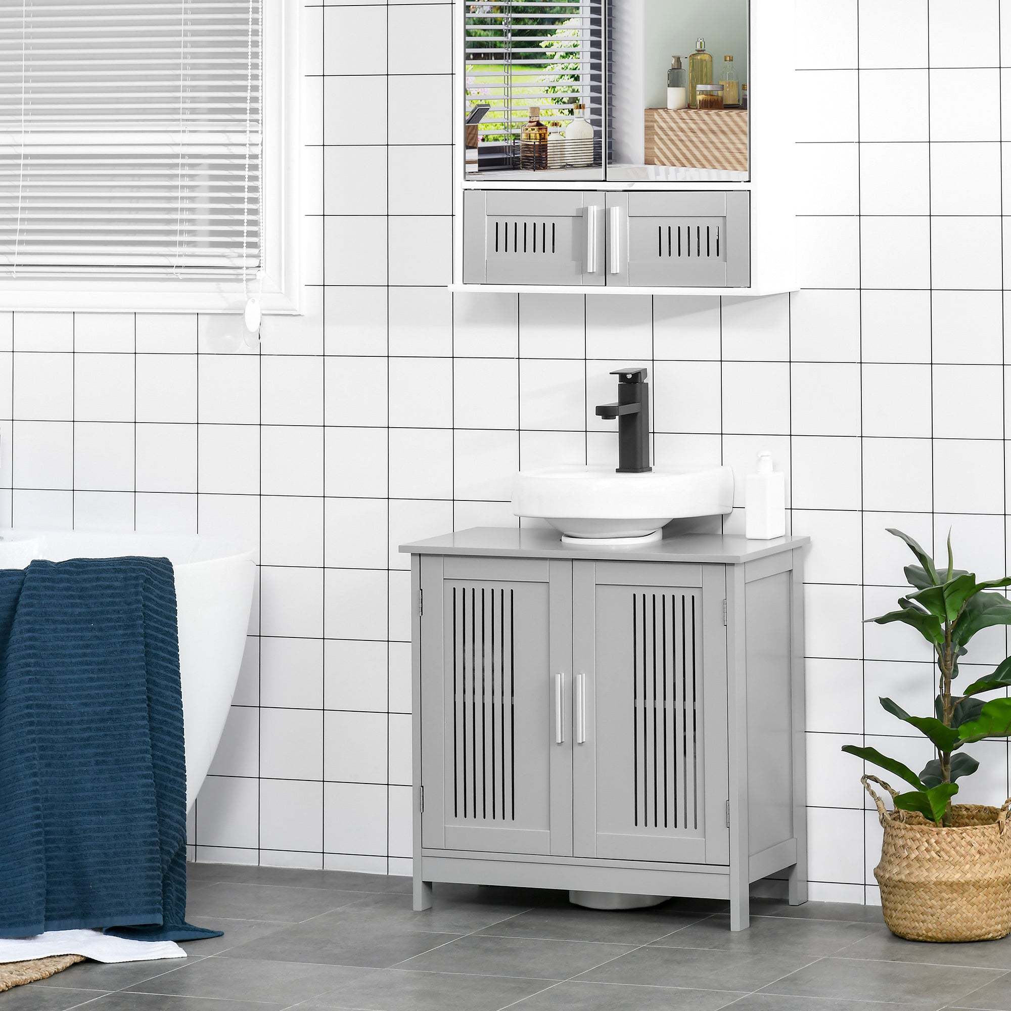 White Pedestal Sink Cabinet Adjustable Shelves