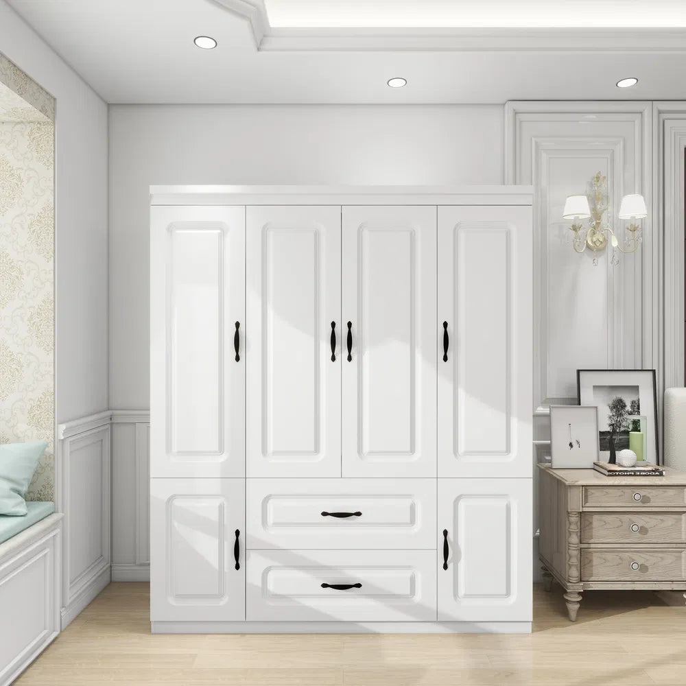 74" H Wardrobe Closet With 2 Doors Wood Armoire Wardrobe Closets Cabinet Wardrobe Cabinet White Storage Cabinet Bedroom Armoires With Hanging Rod 2 Drawers -- 2 Packages