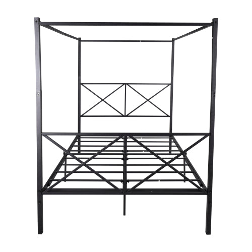 Metal Canopy Bed Frame, Platform Bed Frame Queen With X Shaped Frame Queen Black