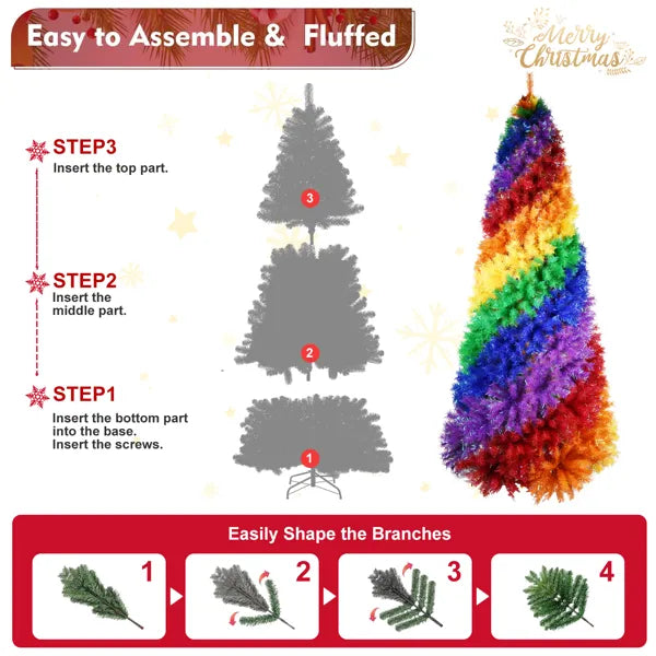1,83 m Regenbogen-Spiral-Weihnachtsbaum, 1248 Astspitzen, Bunter PVC-Kunstweihnachtsbaum mit einzigartigem Spiraldesign, Volle und üppige Form, Stabile Metallständer für Innen-Weihnachtsdekoration