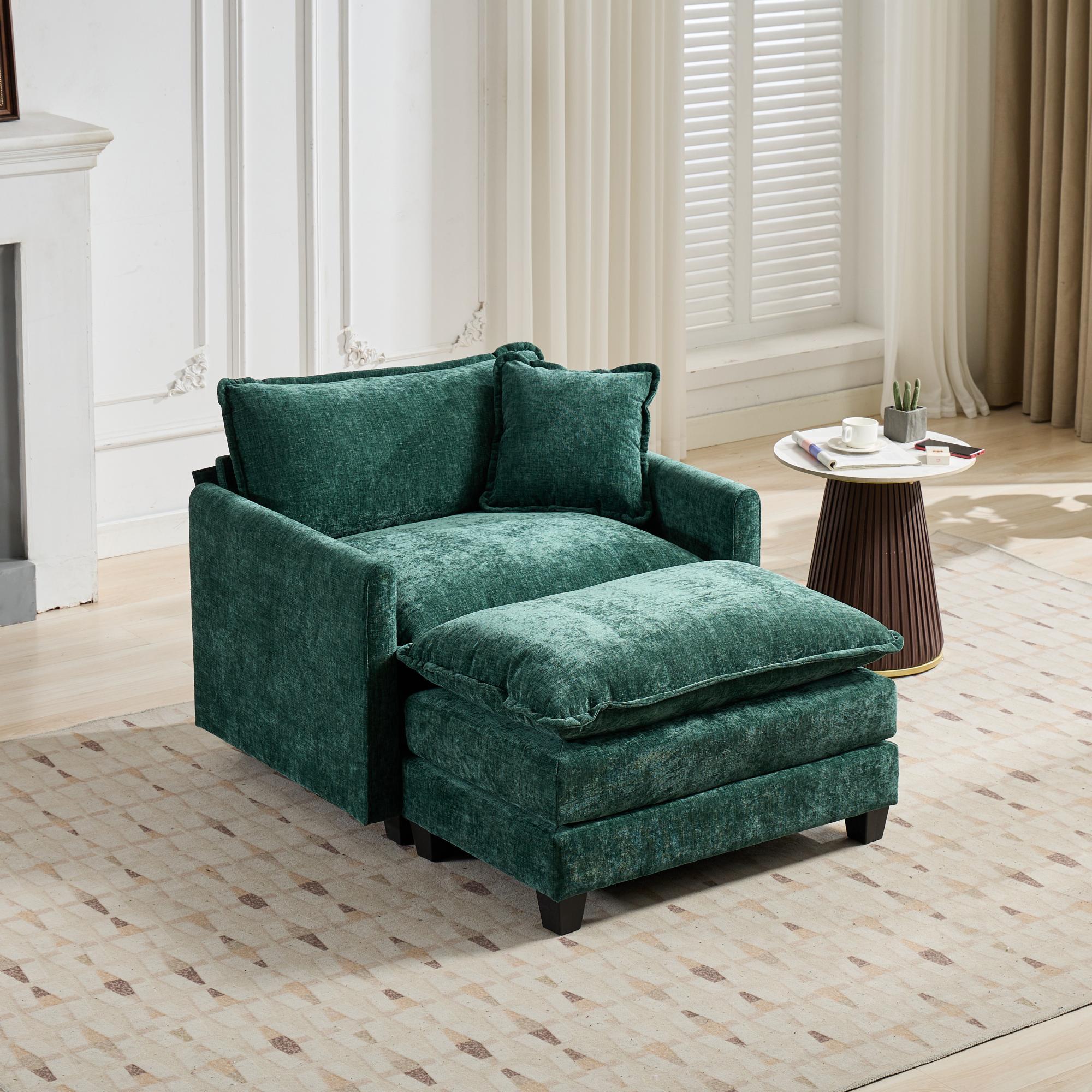 Sofá Nube de un Asiento, Reposabrazos No Incluidos, Sofá Seccional Moderno, para Sala de Estar, Dormitorio y Apartamento, Cojín de Asiento Tapizado en Doble Capa Cómodo, Tela Chenille Transpirable, Verde