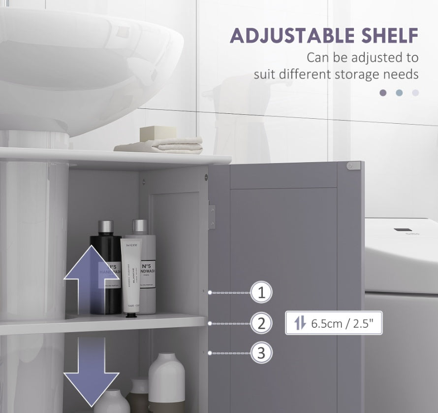 Kleankin Bathroom Vanity Cabinet, Sink Cabinet With U-Shape Cut-Out, Adjustable Shelf, White And Gray