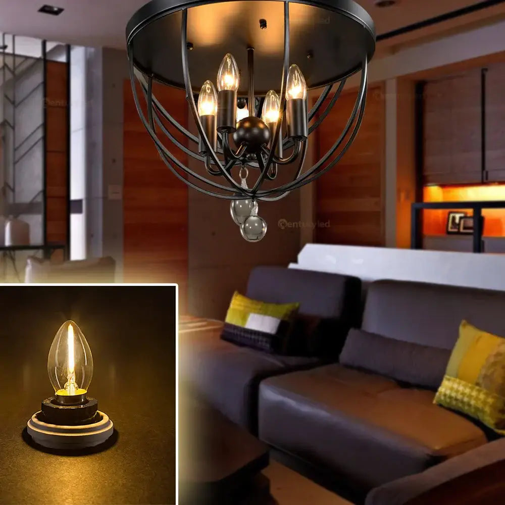 Lámpara de filamento LED regulable de vidrio transparente, luz tipo vela para comedor
