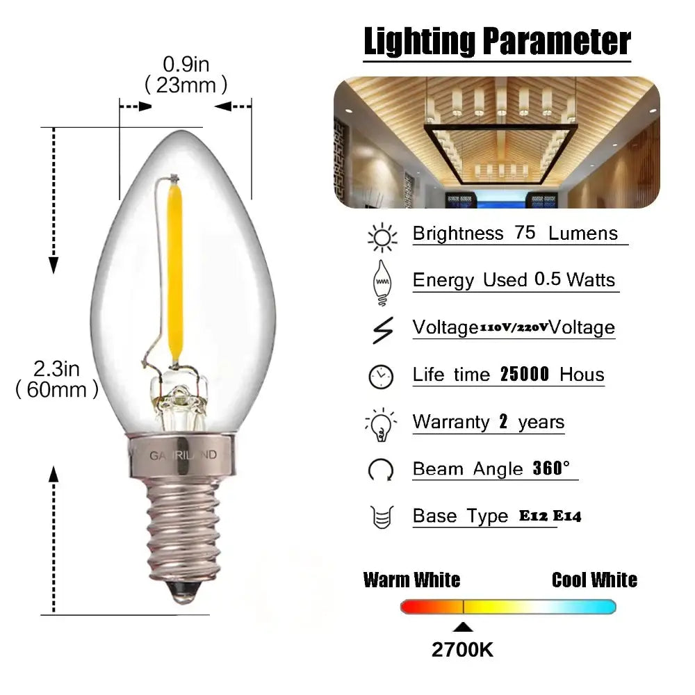 E14 clear glass dimmable LED filament bulb with warm white 2700k garilind decorbites dimmable led candle light