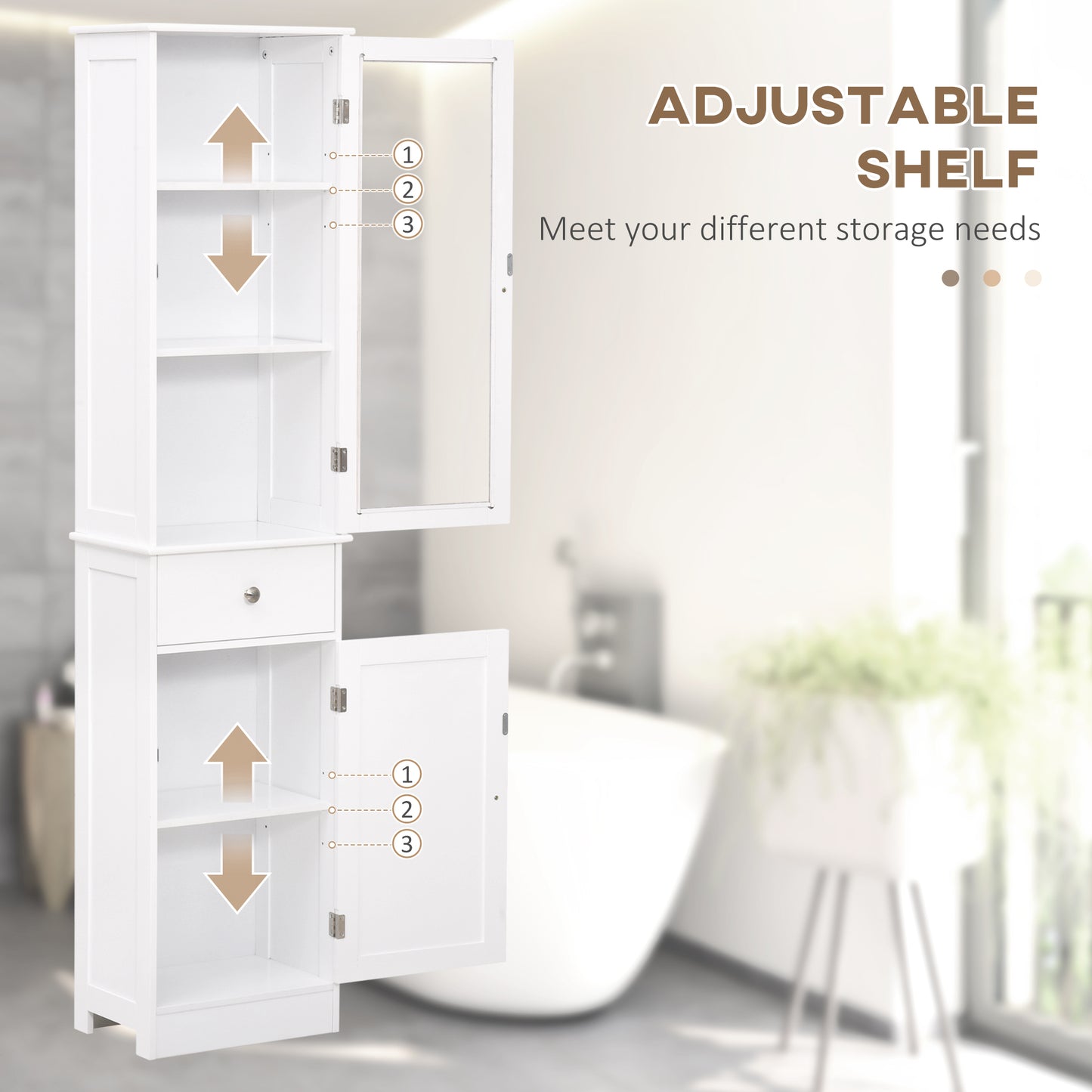 Kleankin Slim Bathroom Storage Cabinet Tall Narrow Linen Tower With Acrylic Door Drawer And Shelves White