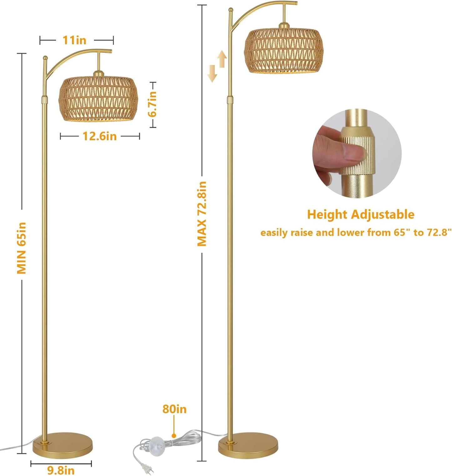 Floor Lamp With 3 Color Temperatures, LED Gold Floor Lamp With Remote & Stepless Dimmable Bulb,