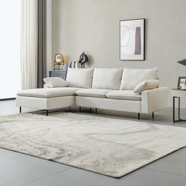 Sofá Seccional de Lino en Forma de L con Chaise a la Derecha, sala de estar, dormitorio, oficina.