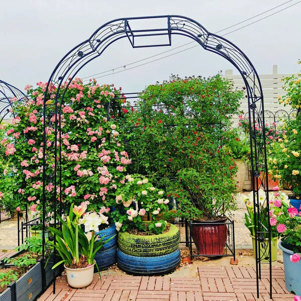 Metal Garden Arch W74.4'' X H98.4'' Garden Arbor Trellis Climbing Plants Support Rose Arch Outdoor Arch