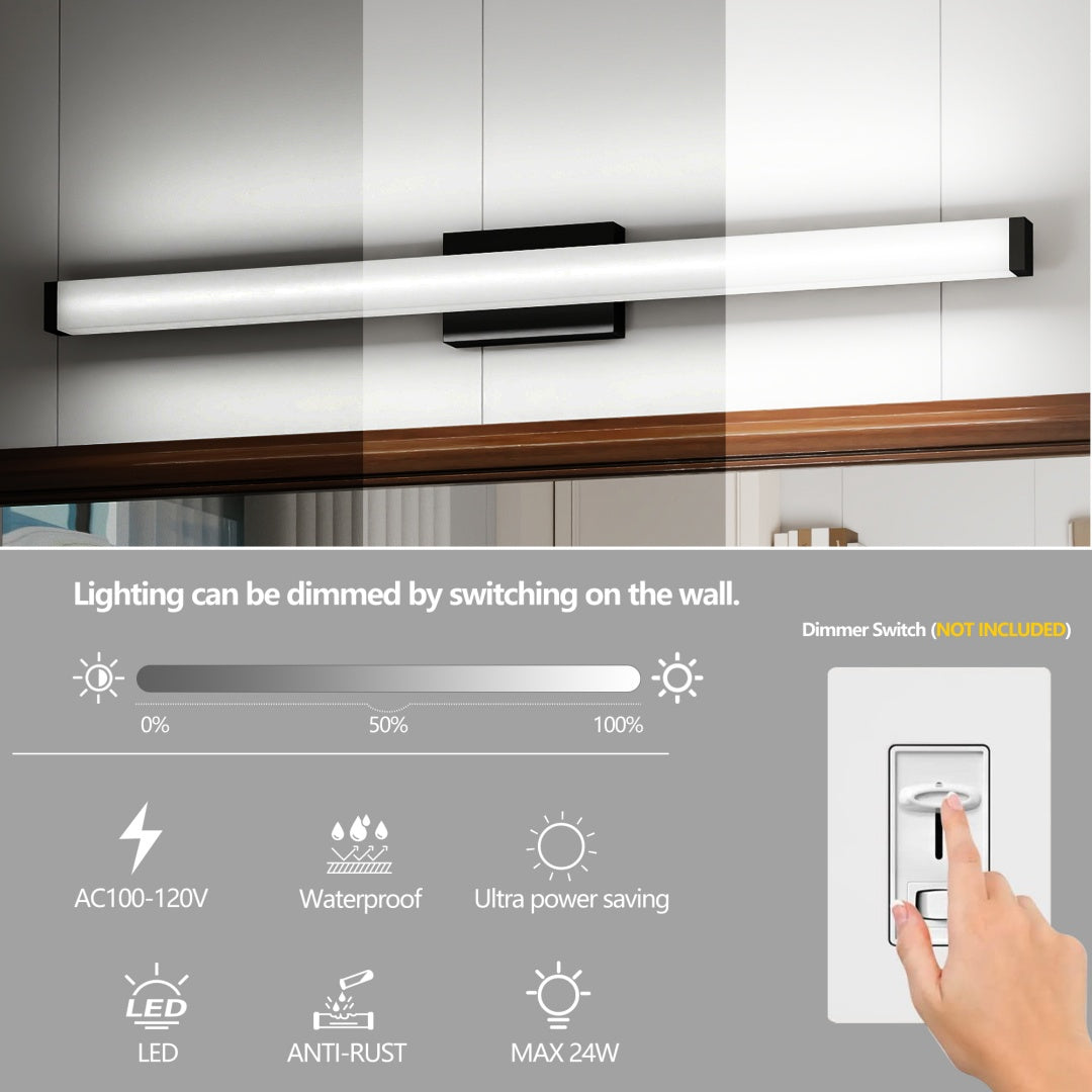 Black Modern Bathroom Light Fixtures Over Mirror 41 Inch LED Vanity Lights Bar For Bath