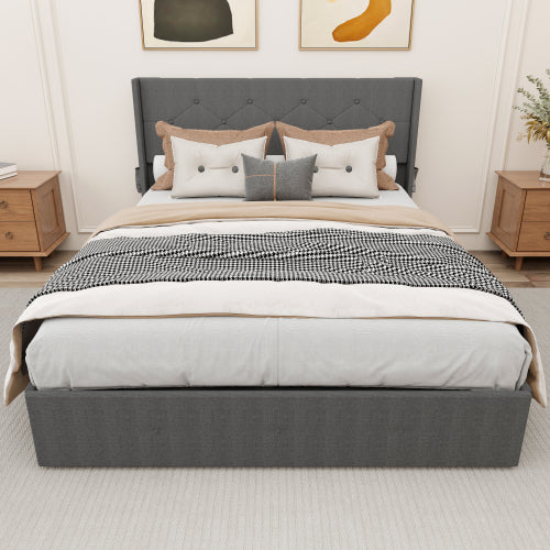 Gray Upholstered Storage Bed