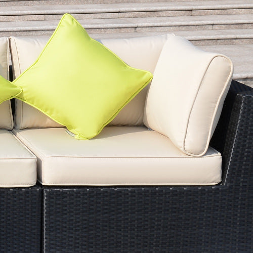 Outsunny Conjunto de Sofá de Esquina de Ratán PE de 8 Piezas con Cojines Gruesos, Conjunto de Muebles de Jardín de Ratán Exterior de Aluminio con Mesa de Tapa de Vidrio, Sin Ensamblaje Requerido, Negro