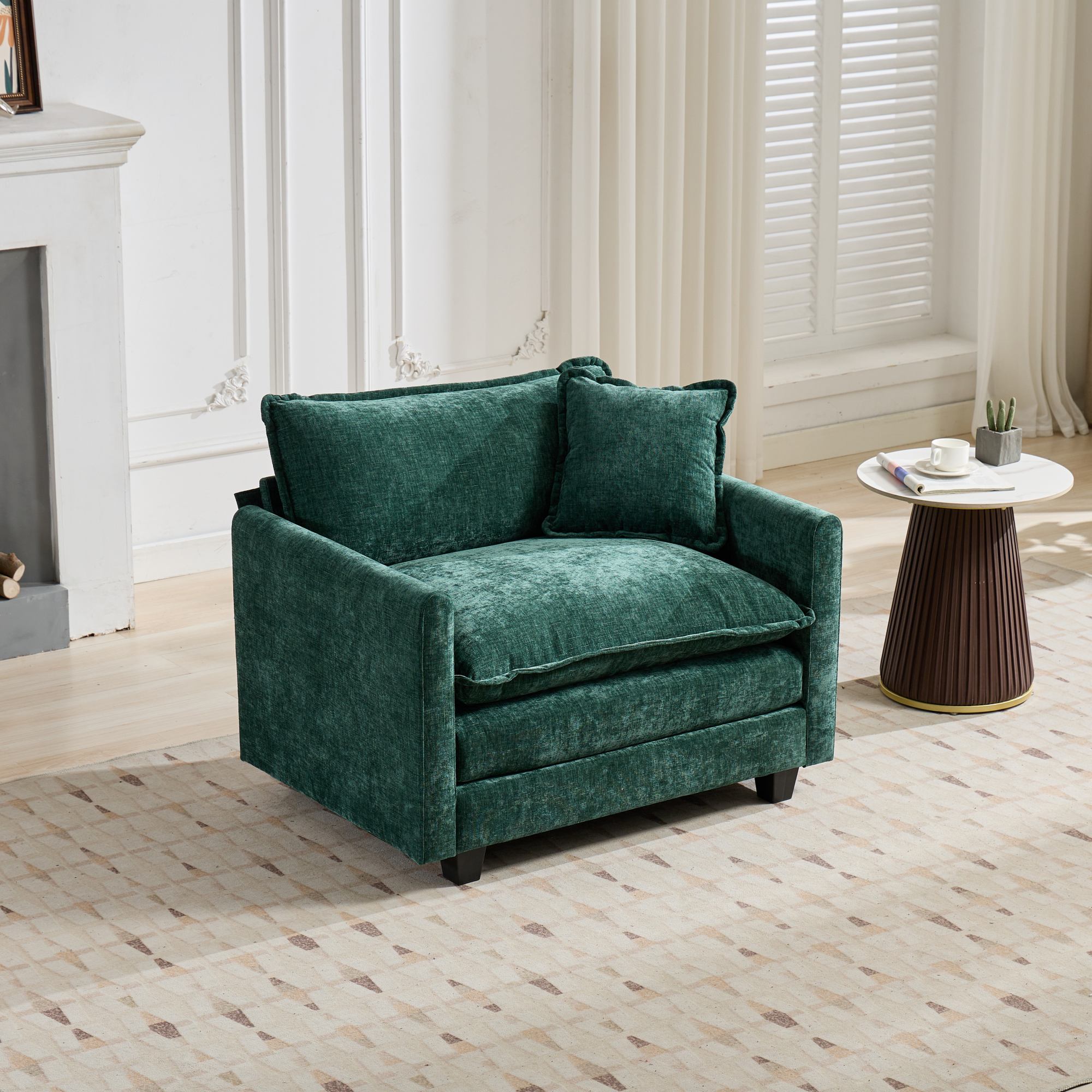 Sofá Nube de un Asiento, Reposabrazos No Incluidos, Sofá Seccional Moderno, para Sala de Estar, Dormitorio y Apartamento, Cojín de Asiento Tapizado en Doble Capa Cómodo, Tela Chenille Transpirable, Verde