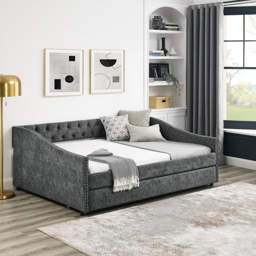 El Sofá Cama de Tamaño Completo Cuenta con una Cama Sofá Tapizada con Tachuelas de Tamaño Doble sobre Ruedas Plataformas No Disponibles - Temu