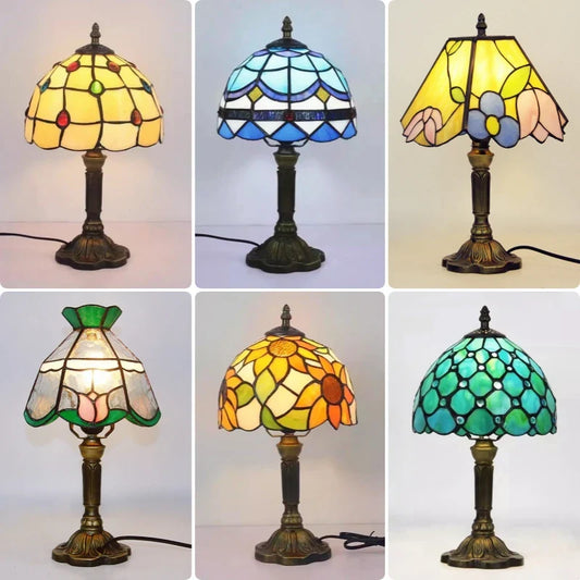 E27 Retro Baroque LED Table Lamps Mediterranean Vintage Stained Glass Bedroom Reading Cafe Bar Decor Desk Lights