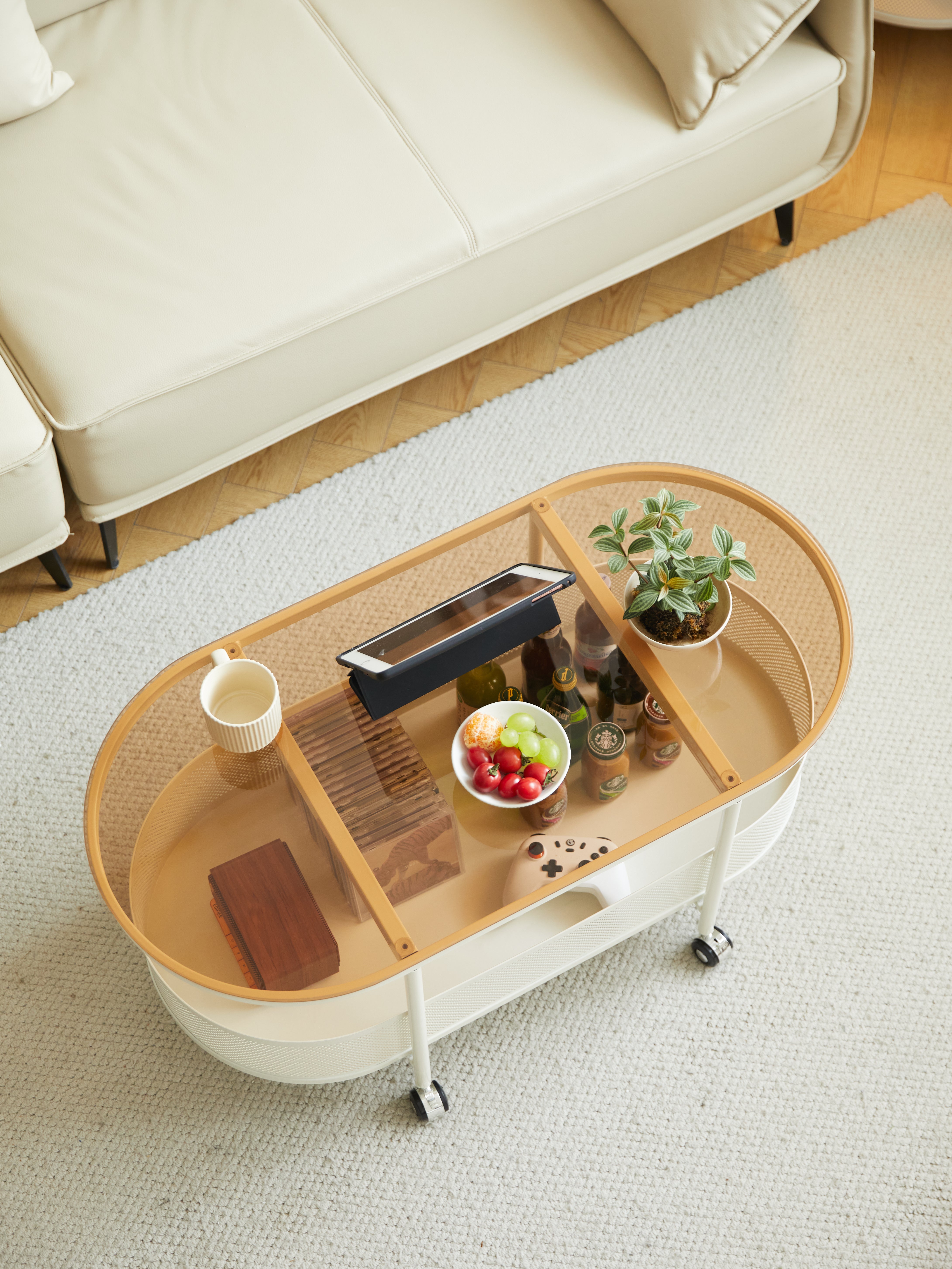 Oval Metal Glass Coffee Table