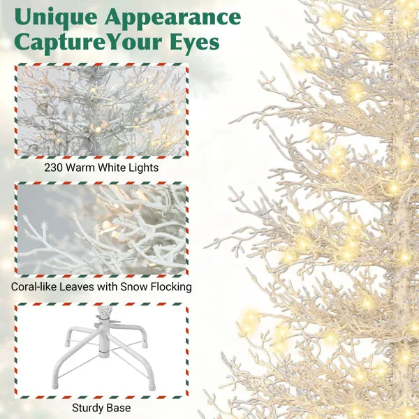 4FT Pre-lit Aspen Fir Artificial Christmas Tree, Hinged Xmas Tree 280 Snow Flocked Branch Tips, 230 Warm White LED Lights, Holiday Coral Christmas Tree For Home Party--Not Support Self-pick Up