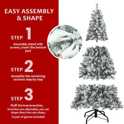 4FT Flocked Christmas Tree – Snowy PVC Artificial Holiday Tree With 233 Tips, Compact Full Shape, Sturdy Metal Stand, Christmas Tree For Home, Office, Or Apartment Decoration