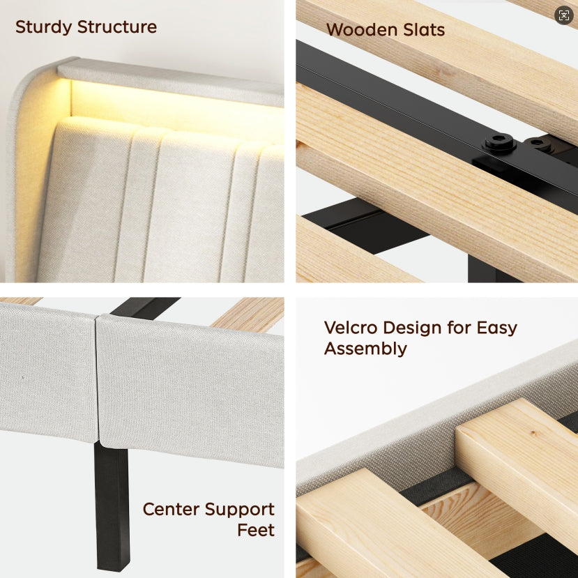 Upholstered Fabric Platform Bed