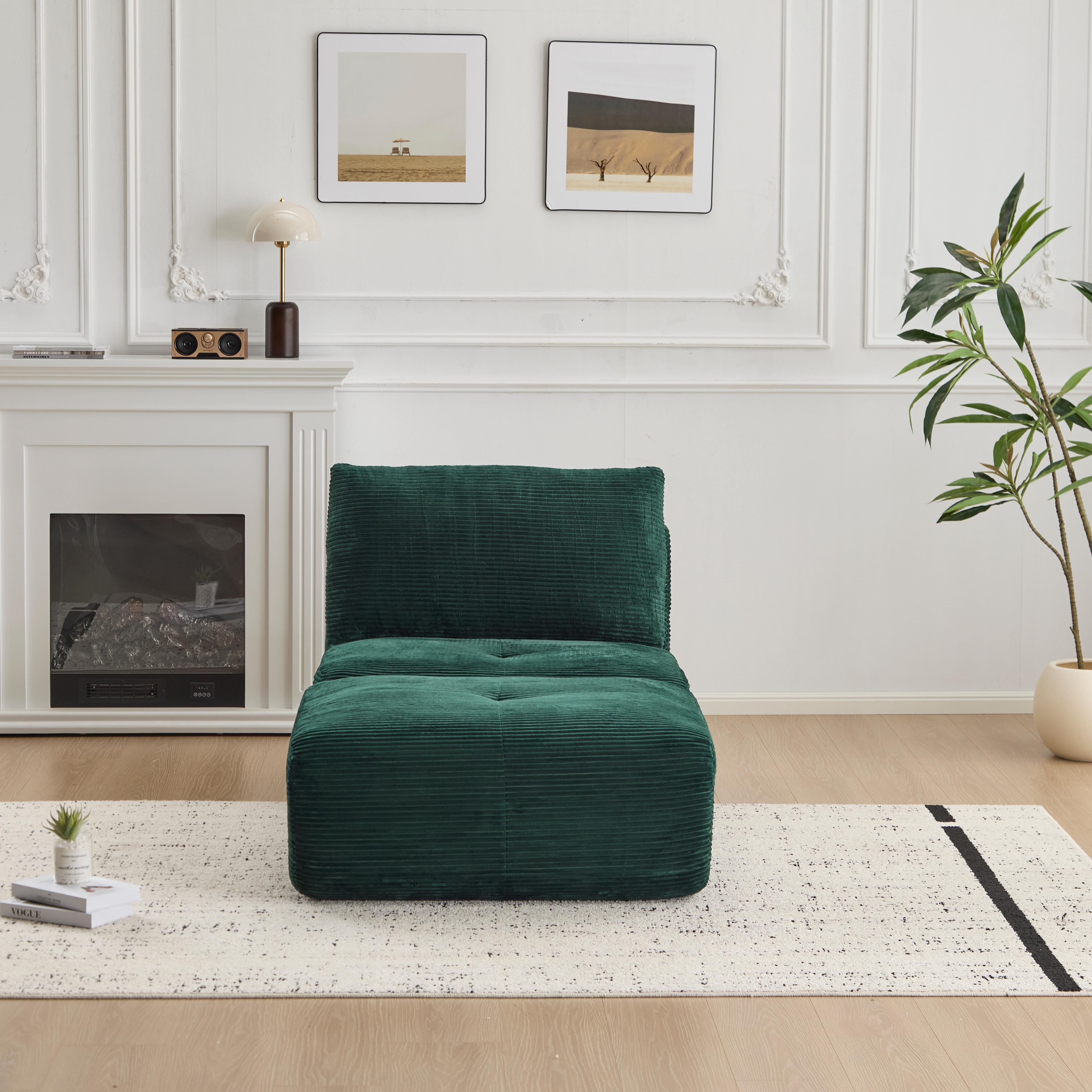 Sofá Comprimido de Espuma de Memoria Moderna, Chaise Longue Individual para Sala de Estar, Sofá Seccional Modular Amigable con Mascotas en Forma de Nube, Tela de Corduroy, Otomana Móvil, Sin Ensamblaje Requerido, Verde