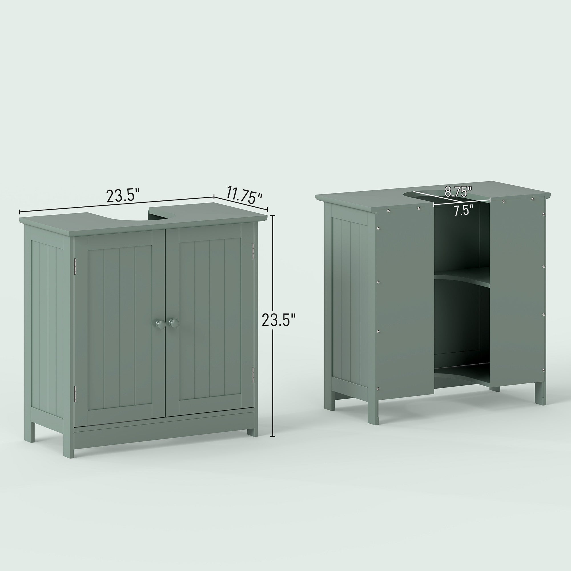 Badezimmermöbel, Unterschrankschrank mit 2 Türen und einstellbarem Regal, Dunkelgrün