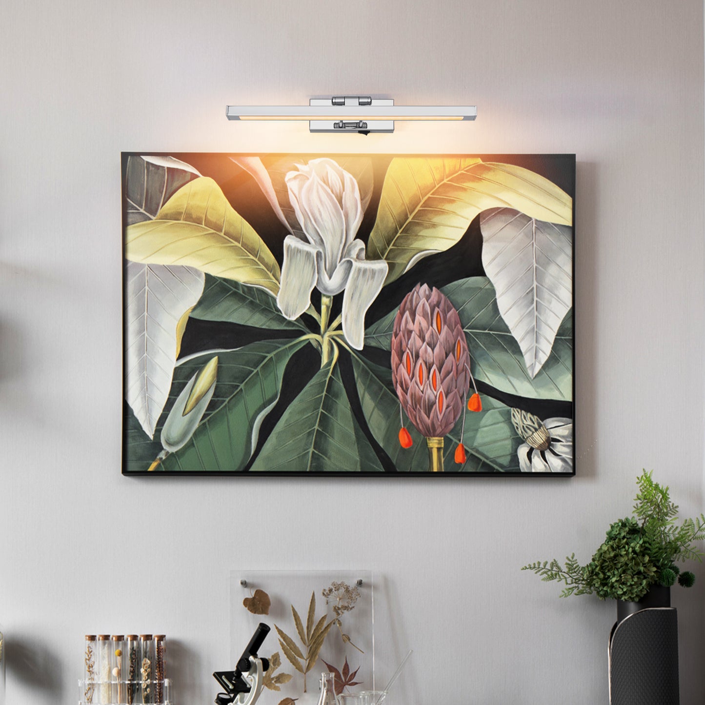 Battery Picture Light, 16 Inch Wireless Picture Light For Painting With Remote,Full Metal Rechargeable Art Light,Wall Sconce Display Lighting For Portrait, Photo Frame,Gallery, -Chrome