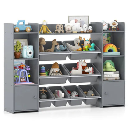 Gray Multi-Functional Kids Storage Shelf - Toy Organizer+Bookcase, 56"x12"x39", Anti-Toppling, 265lbs Capacity