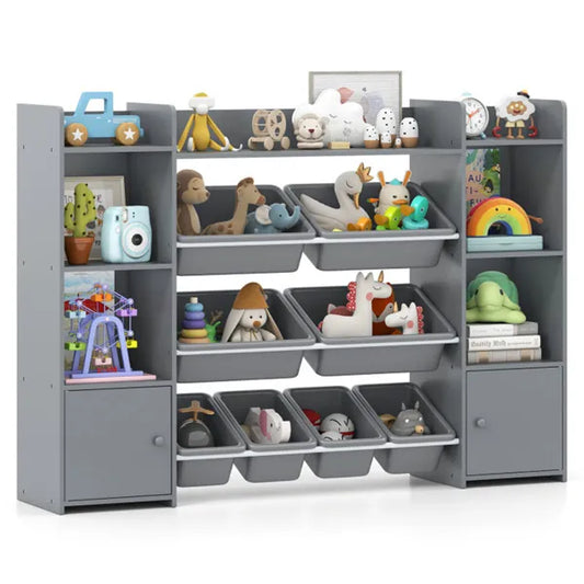 Gray Multi-Functional Kids Storage Shelf - Toy Organizer+Bookcase, 56"x12"x39", Anti-Toppling, 265lbs Capacity