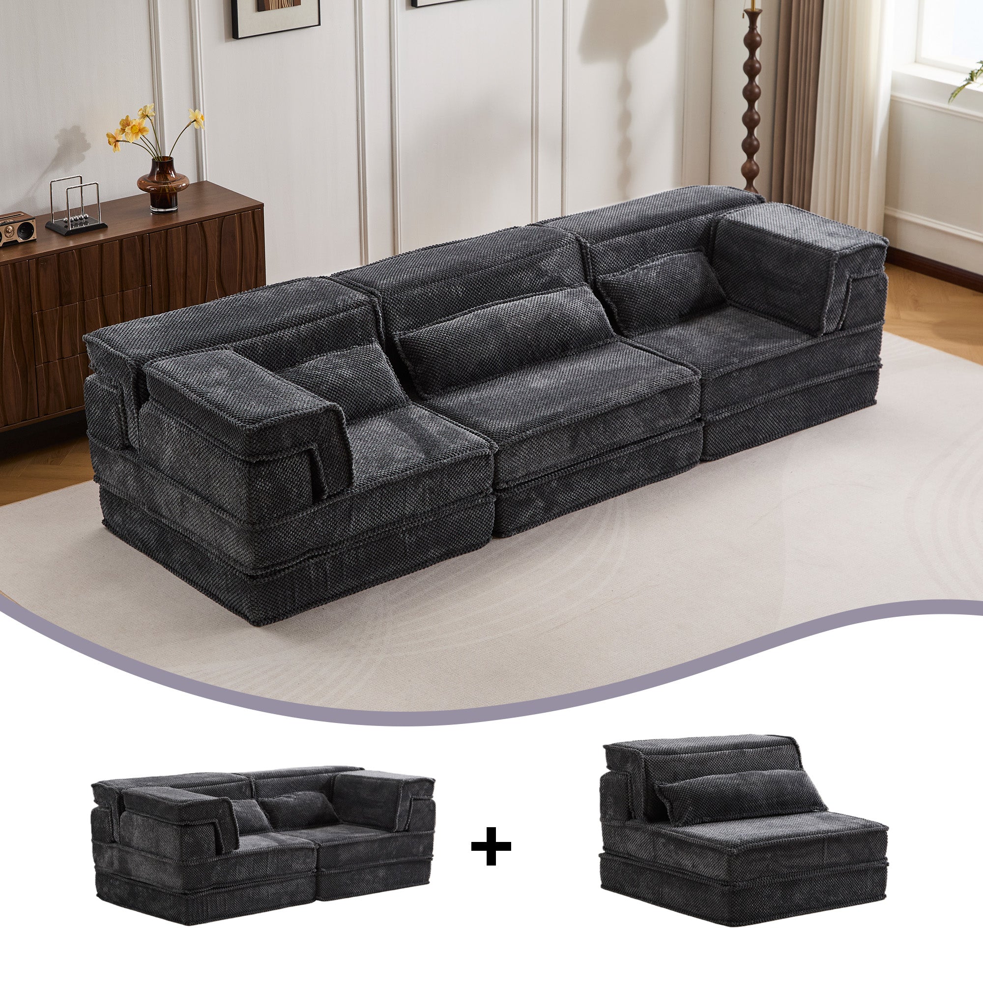 Dark Grey Modular Sofa Sophisticated Fleece