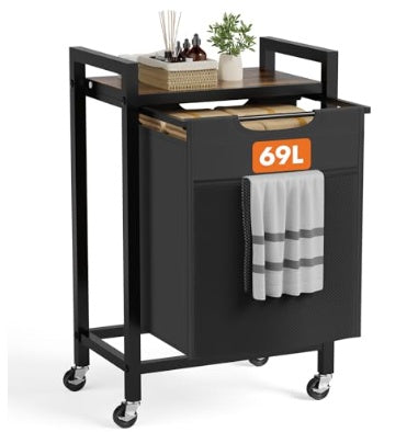 Laundry Hamper With 4 Pull-Out Removable Laundry Bags Clothing Sorter With Shelf And Wheels