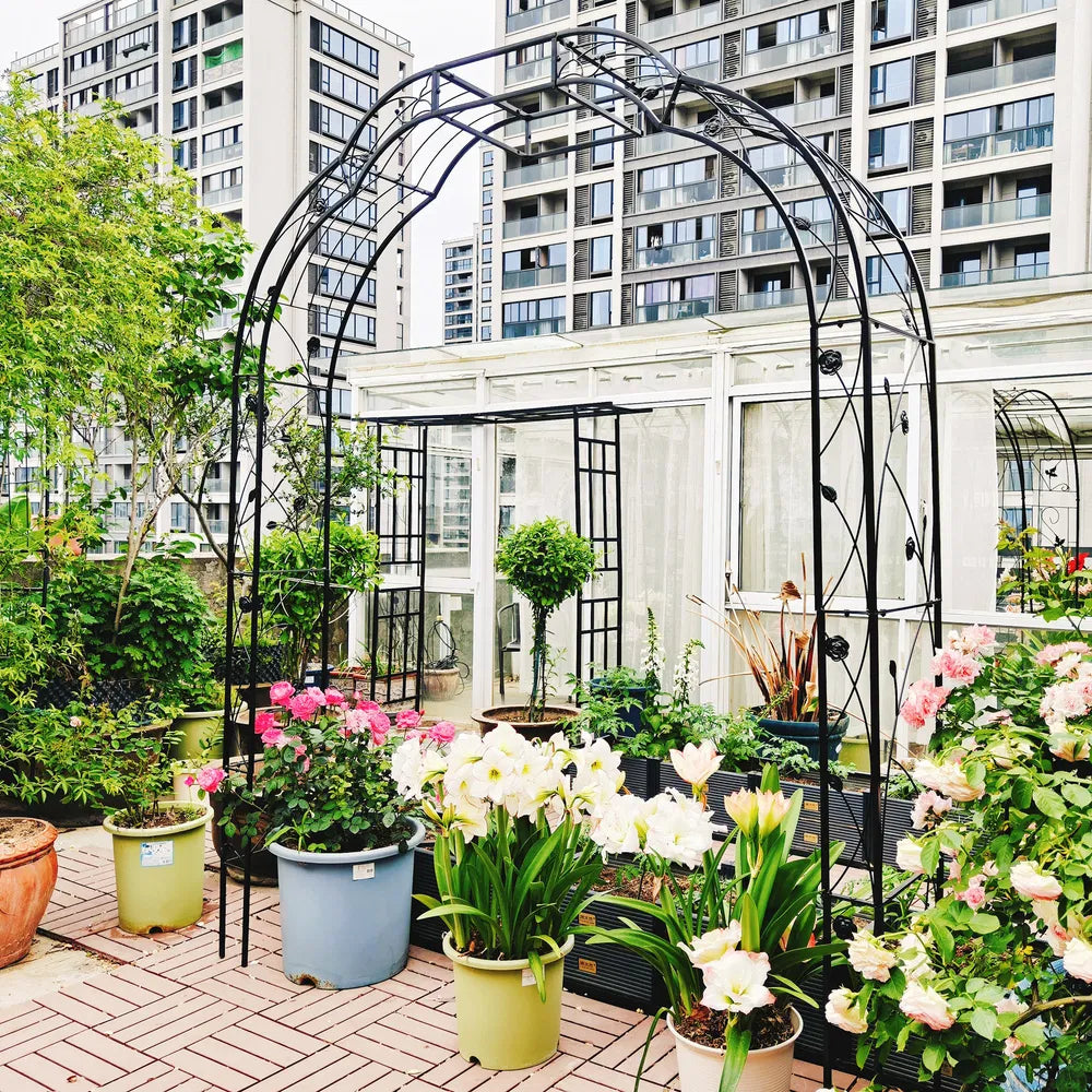 Metal Garden Arch W74.4'' X H98.4'' Garden Arbor Trellis Climbing Plants Support Rose Arch Outdoor Arch